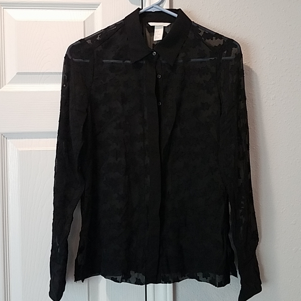 H&M black sheer blouse